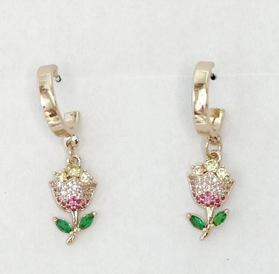 Fashion Jewelry Rose Drop Brass Cubic Hoop Earrings for Women