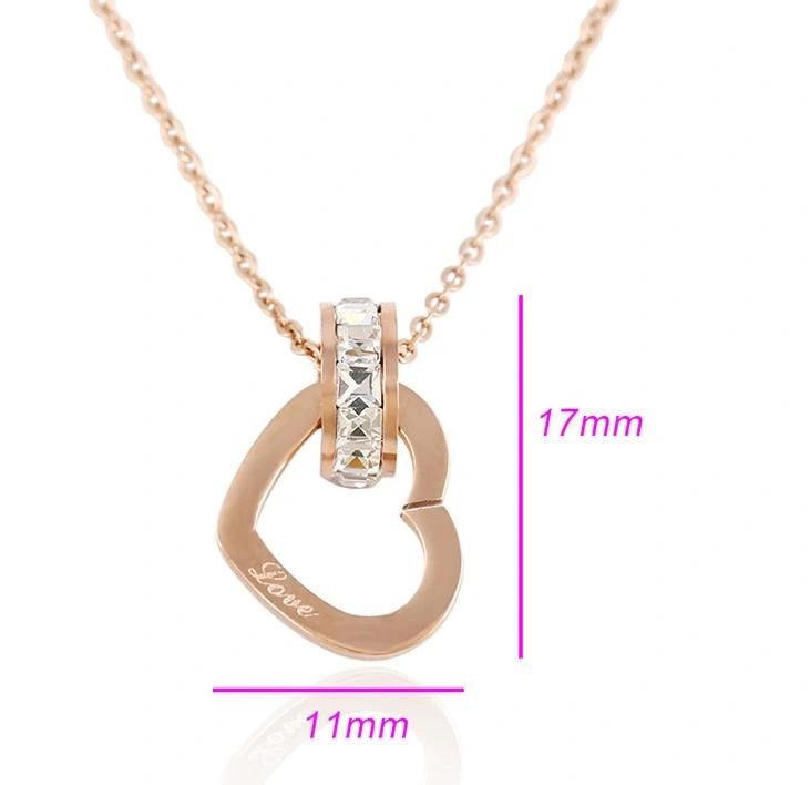 Fashion Jewelry Rose Gold Wholesale Steel Diamond Heart Necklace, Chain Heart Necklace