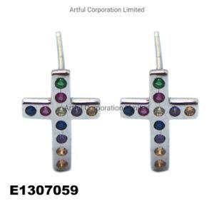 Fashion jewelry Cross Multi-Color Silver Earring