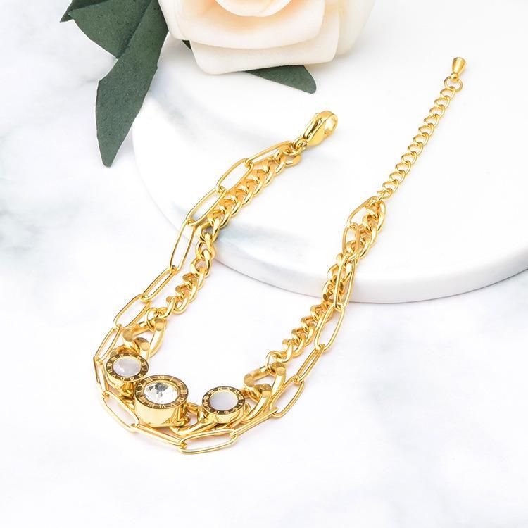 Factory Wholesale Fashion Jewelry Ins New Fashion Versatile European and American Stainless Steel Gold-Plated Double-Layer Bracelet