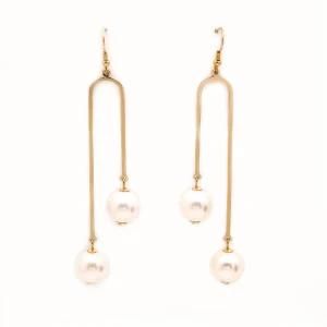 Women Fashion Jewelry Gold Plated White Pearl Drop Earrings