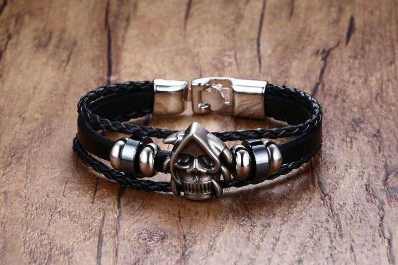 Skull Men Braided Leather Bracelet Promotion Gift Fashion Women Jewelry