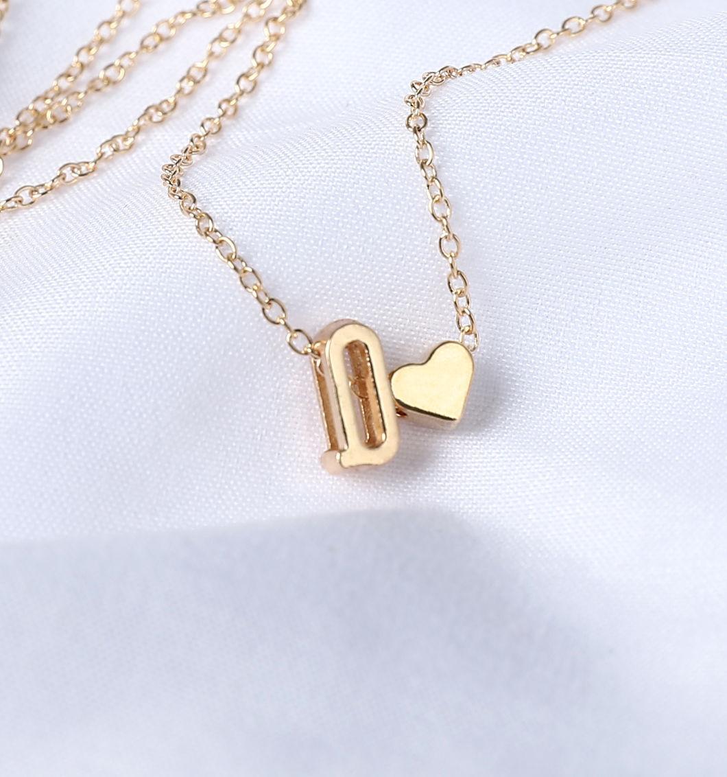 Fashion Women Tiny Heart Dainty Initial Letter Name Necklace Jewelry