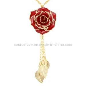Fashion Jewelry of 24k Gold Rose Necklace (XL042)