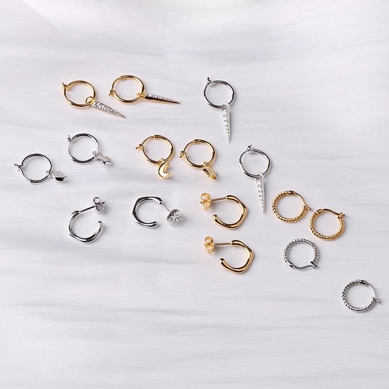 Fashion Simple C-Shaped Star and Moon Twist Earrings Jewelry