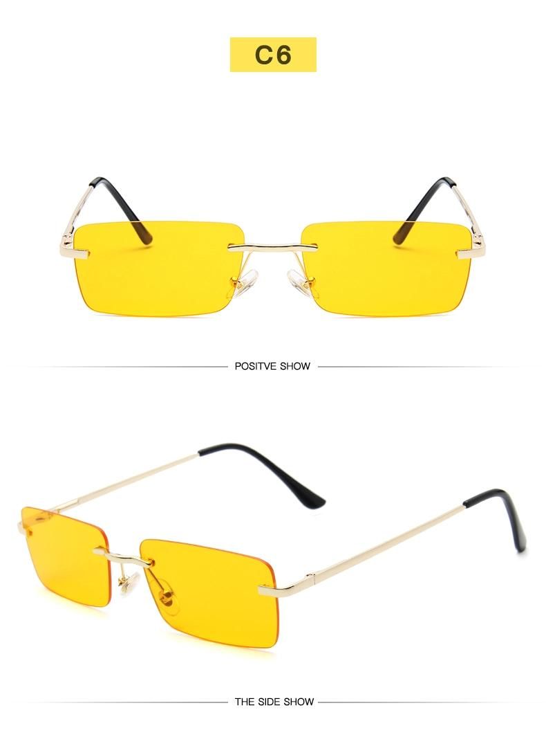 Rimless Sunglasses Women′s Square Small Frame Ocean Sheet Spring Leg Sunglasses