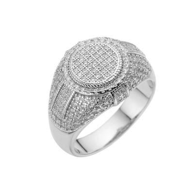 Wholesale New 925 Silver Hip Hop Iced out Gold Plated Mens Diamond Ring Jewelry