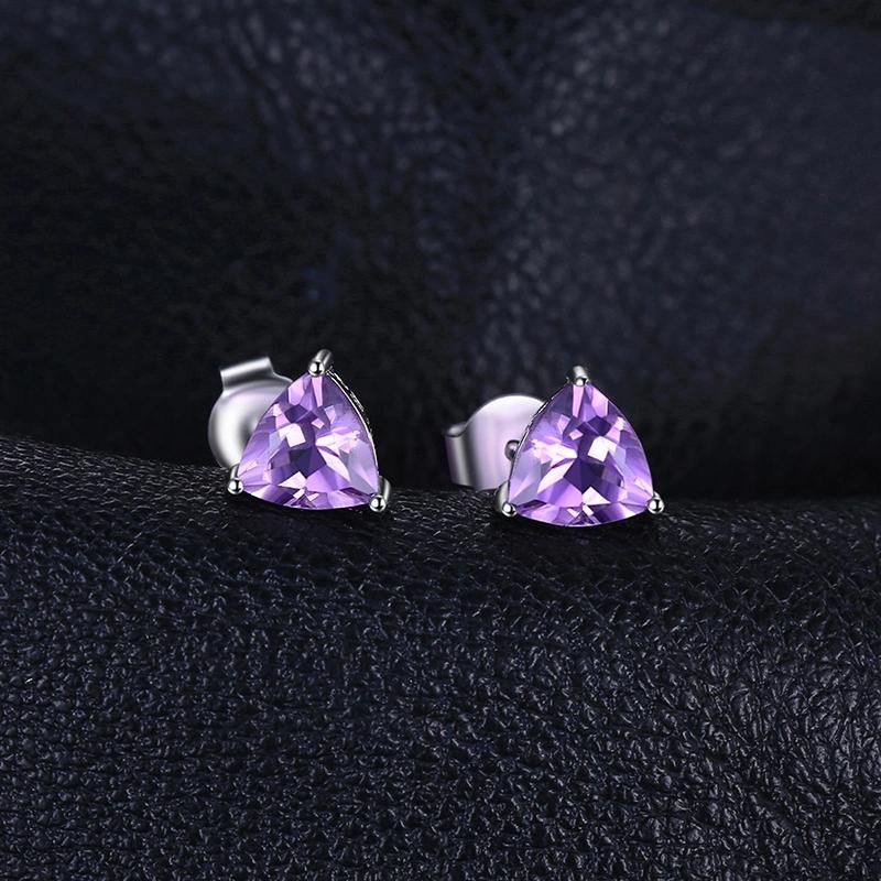 Fashion Jewellery Gemstone Amethyst Triangle Stud Earring 925 Sterling Silver Jewelry Set