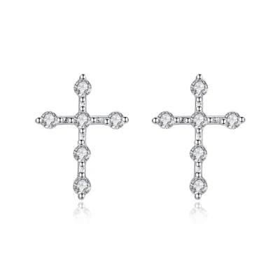 Christ Cross Golden Plated Silver Mini Earrings Stud