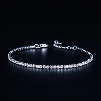 New Fashion 925 Sterling Silver Jewelry Rhodium Plated Gem Stone Cubic Zirconia CZ Gemstone Chain Tennis Bracelet for Women