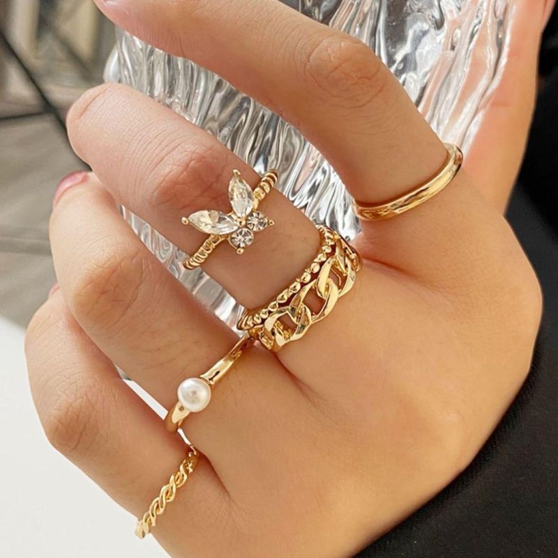 Bohemian Knuckle Cocktail Rings Fashion Jewelry Gold Chain Rings Set
