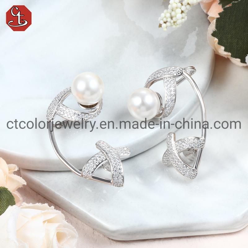 925 Sterling Silver Jewellery Pearls CZ Ear clip Earring