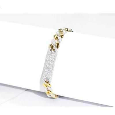 Fashion Hip-Hop Bracelet 18K Gold Plated Diamond Iced out Cuban Link Chain 925 Silver Bracelet with Buckle for Woman