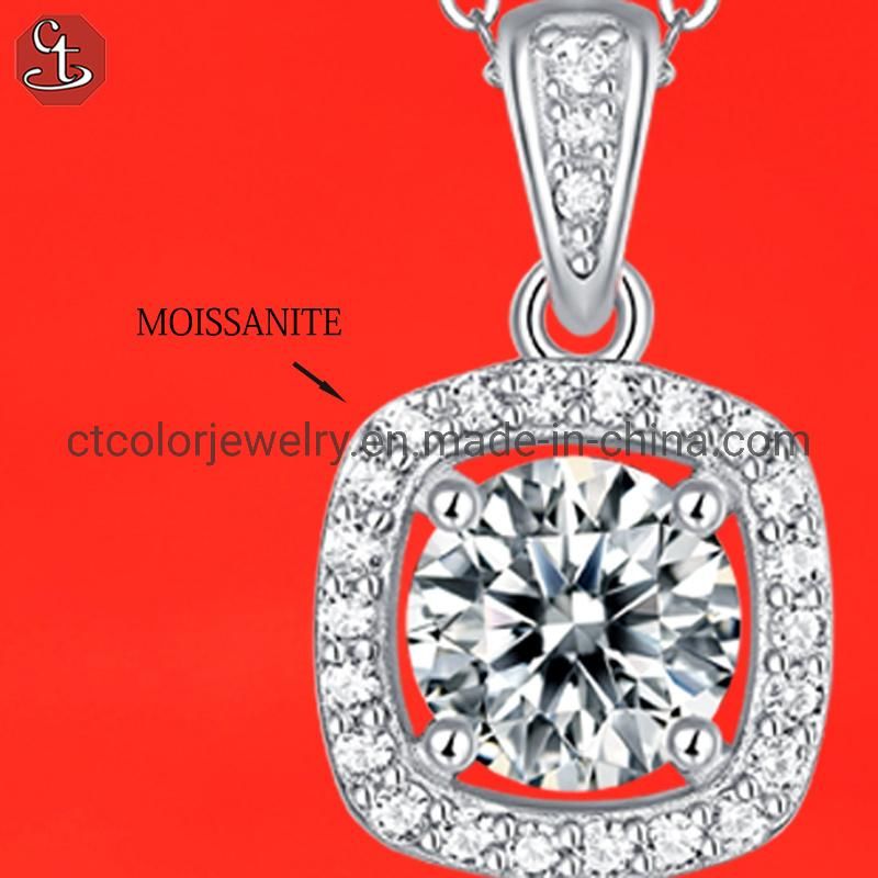 Square 1 Carat Moissanite Classic Style Fashion Jewelry charm womens Necklace