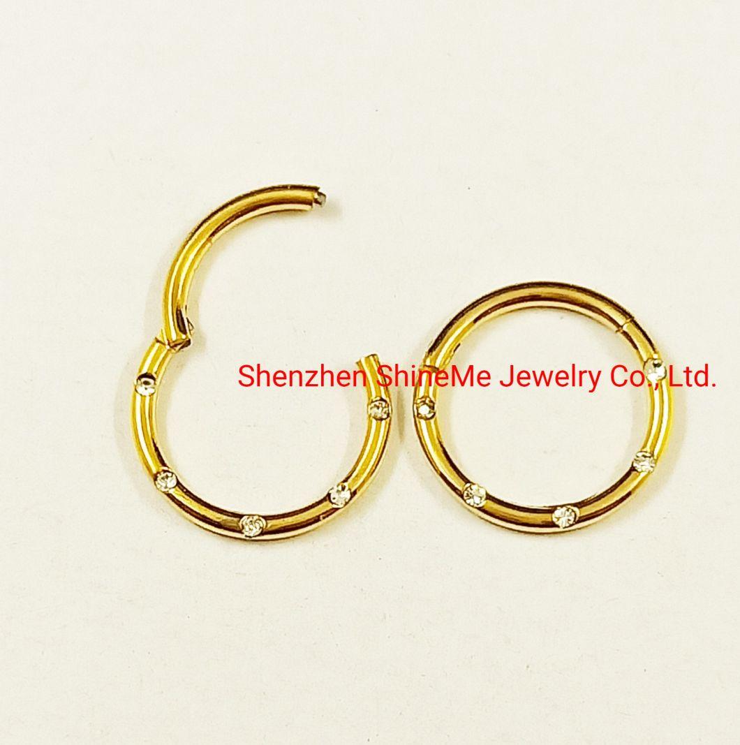 High Quality G23 Titanium Body Piercing IP Gold CZ Nose Ring Tp1974G