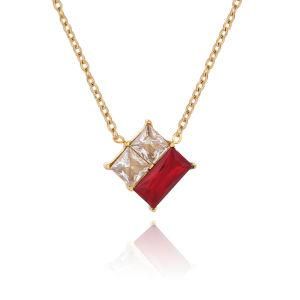 Fashion Stainless Steel Glass Square Pendant Necklace for Women