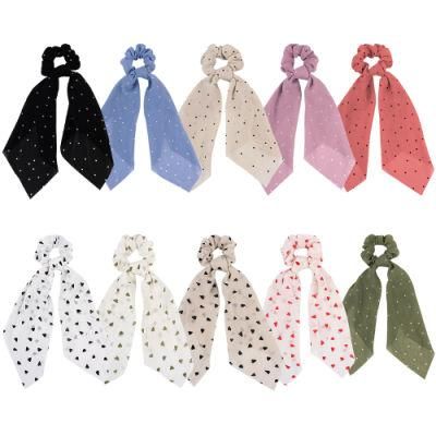 Ponytail Holder Bow Hair Scrunchies Silk Satin DOT Floral Scarf Scrunchies for Women