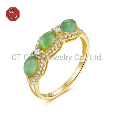 Fashion Jewelry 925 Silver Oval Cat Eyes Gemstone Diamond Ring