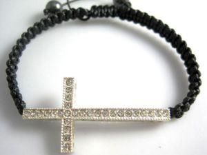 Black Rope Bracelet with Cross Knotted on Adjustable Cord (SHA1273)