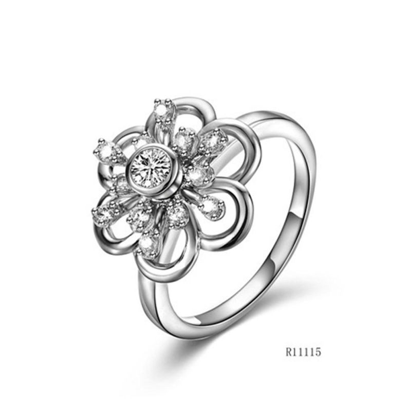 Creative Windmill Silver with CZ Flower Ring