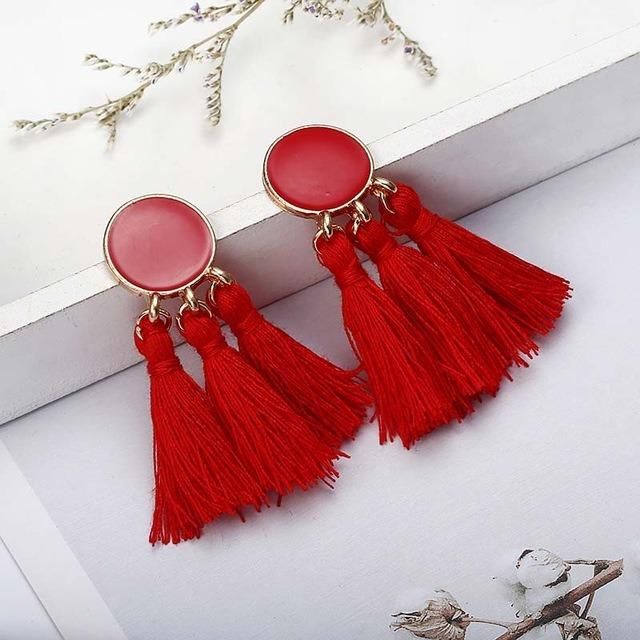 Women Vintage Round Long Drop Tassel Earrings Fashion Jewelry