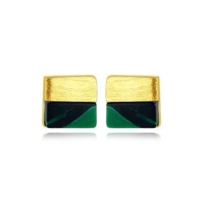 Fashion Jewelry Round Pearl Stud Double Colors Square Earrings