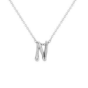 Stainless Steel Square English Letter N Pendant Necklace