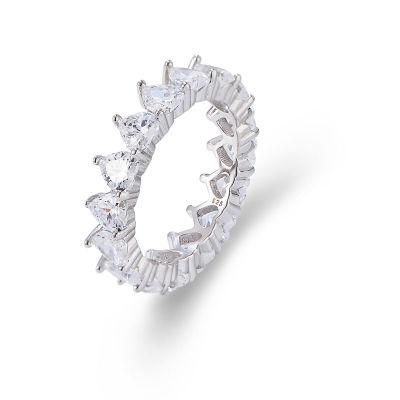 Elegant Bagues Pour Femmes S925 Sterling Silver Full-Way Setting Heart Zircon Eternity Wedding Band Ring for Female