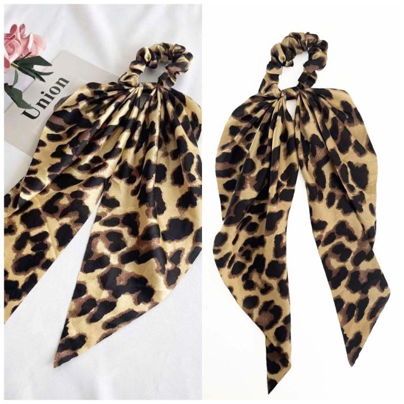 Retro Leopard Ponytail Bow-Tied Silk-Satin Hair Accessories Headbands Scrunchies Hairbands