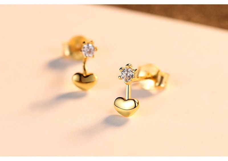 Silver Jewelry Earrings Small Heart with 5A Cubic Zirconia