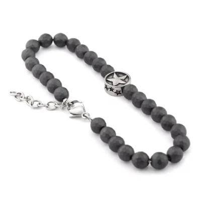 Wholesale 12mm Lava Stone and Round Charm Bracelet