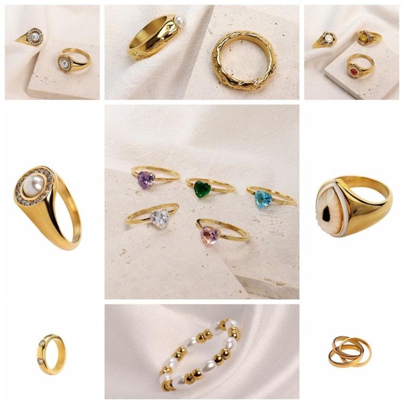 White Shell Gold Stainless Steel Hip Hop Geometric Gift Luxury Finger Plated Wedding Ring Jewelry Woman