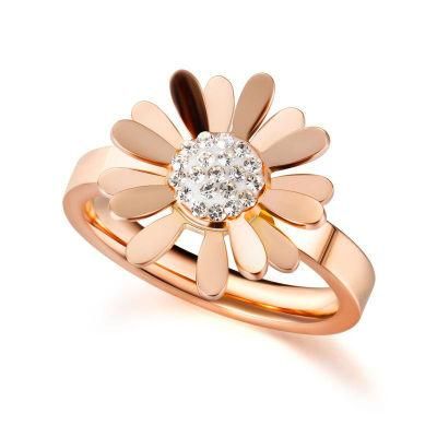 Stainless Steel Flower Rings for Women Girls with CZ Inlaid Rose Gold Plated Fashion Jewelry