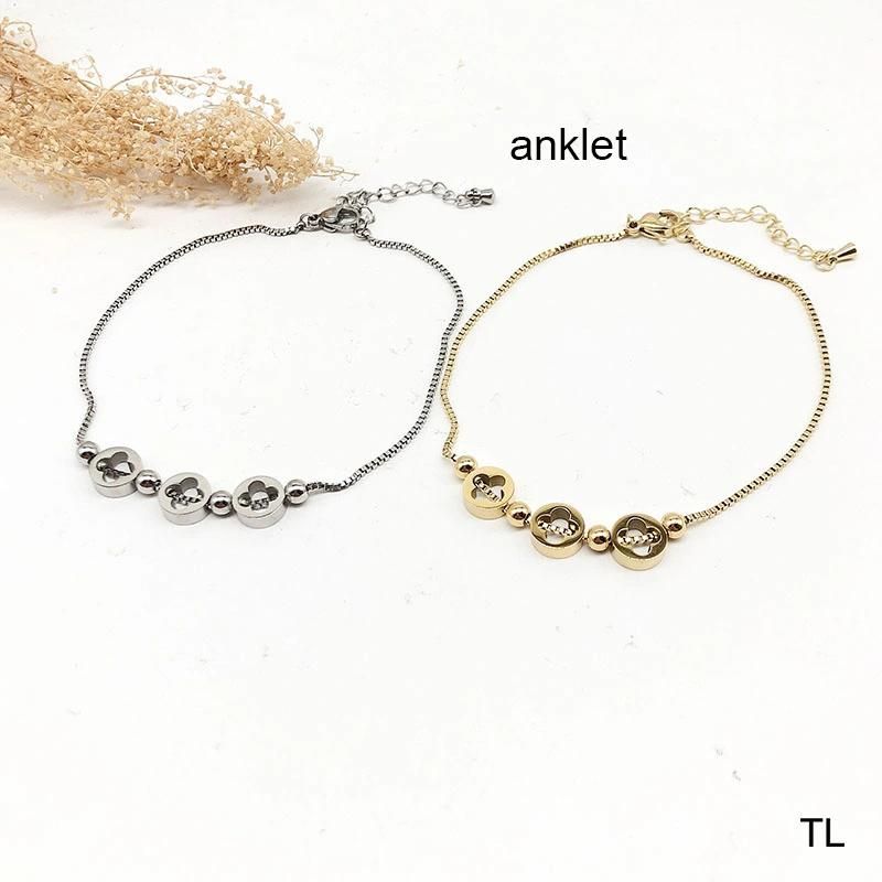 Manufacturer Customized Stainless Steel Jewelry High Quality Waterproof Heart-Shaped Zircon Anklets Jewelry Supplier Gold Foot Chain