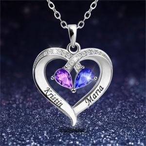2021 Custom DIY Name Crystal Birthstone Charm Heart Pendant Necklace for Women