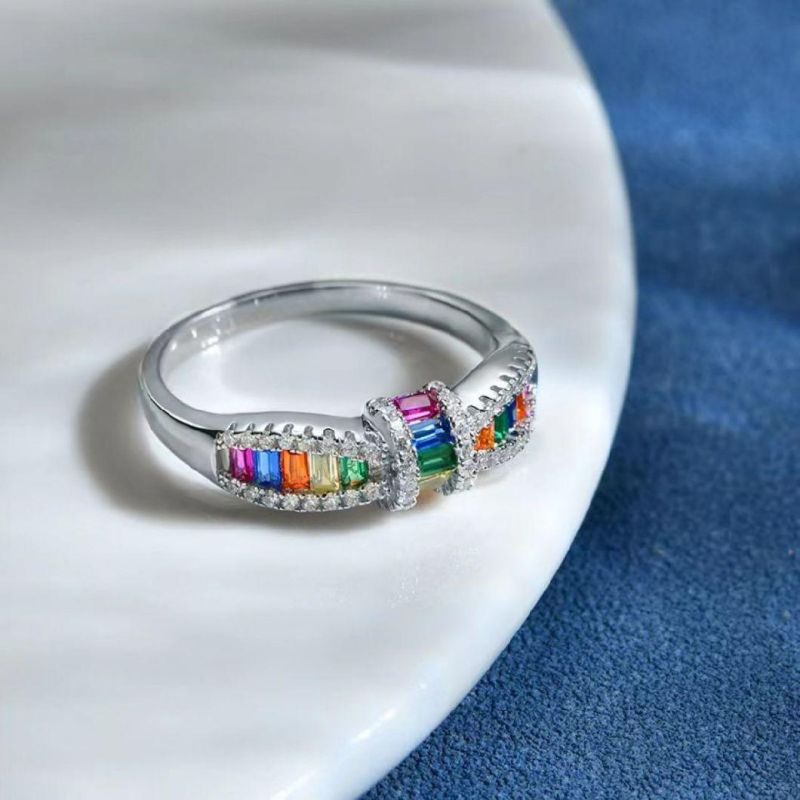 Colorful Zircon 925 Sterling Silver Rings Eternity Diamond Ring Women Wedding Jewelry Accessories