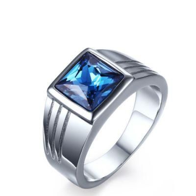 Euramerican Style Fashion Accessories Wholesale Stainless Steel Blue Diamond Silver Colour Ring