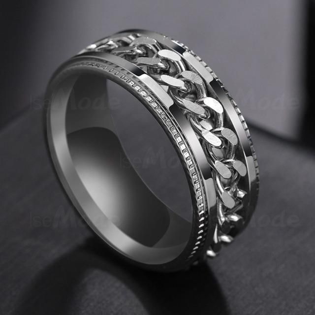 Fashion Jewellery Rotatable Chain Punk Stainless Steel Men Rings