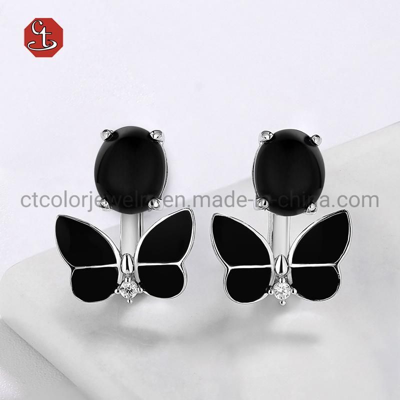 925 Sterling Silver Jewellery Black Enamel Butterfly Earrings