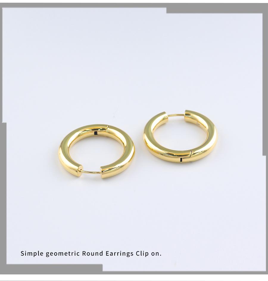 Women′s Fashion Gold Clip Round Earrings