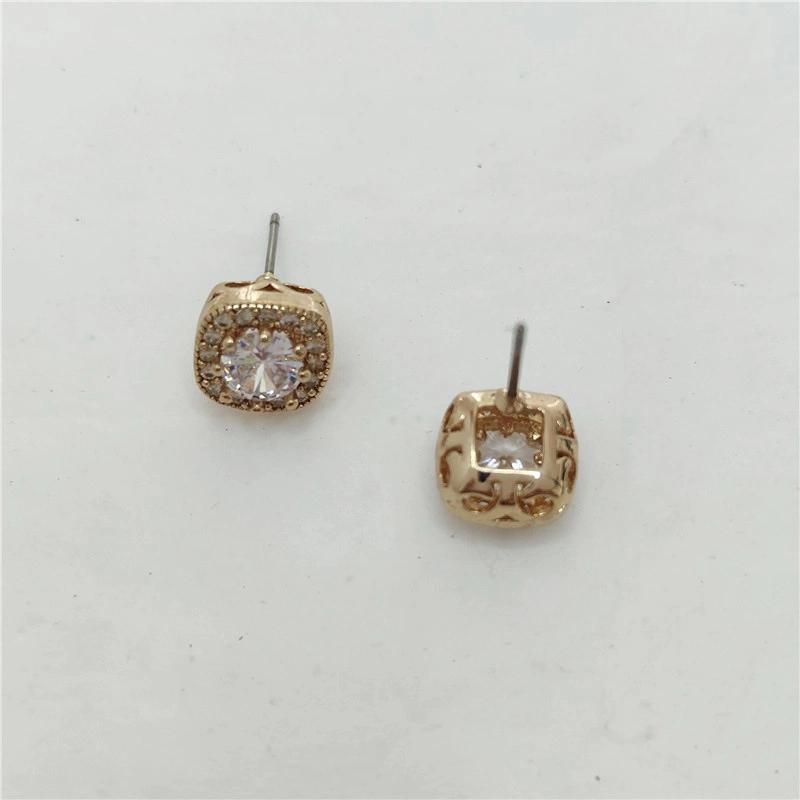 Square Mini Cubic Filigree Brass 18K Gold Plated Studs for Women Fashion Earring and Bijoux