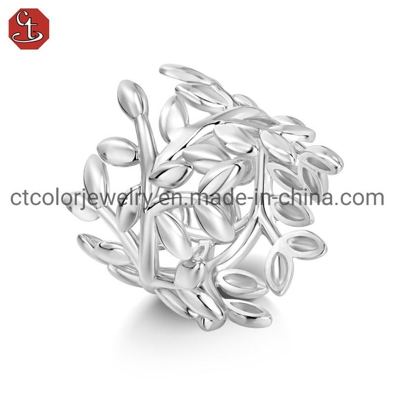 Custom Wholesale Fashion Jewelry 18K Gold and 925 Silver Plain Leaf Ring Earring Necklace Jewelry Set