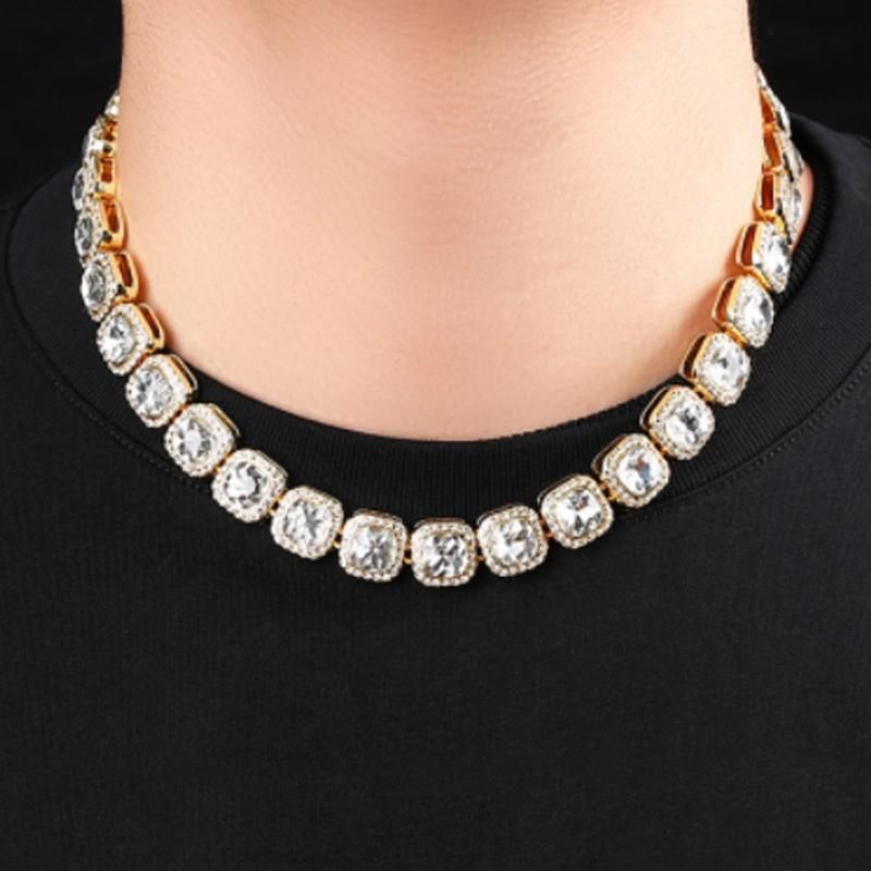 Fashion Jewelry Men Square Zircon Necklace Bling Tennis Necklace Cuban Chain