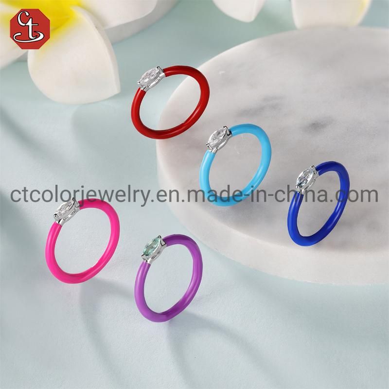 Fashion Jewelry Silver Ring Color Enamel Fashion Rings