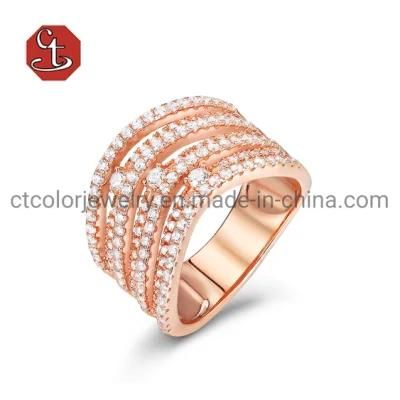 Fashion Cubic Zircon Jewelry Gold Color Shiny Silver and Brass Rings