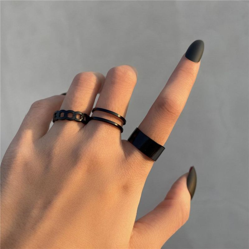 3PCS/Set Punk Finger Rings Minimalist Smooth Gold/Black Geometric Metal Rings for Women Girls Party Jewelry Bijoux Femme Drop Shipping Wholesale