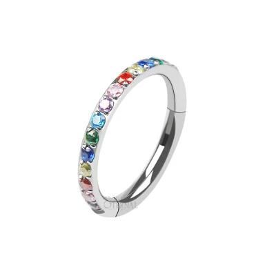 Eternal Metal ASTM F136 Titanium Colorful Cubic Zircon CNC Setting Piercing Segment Ring Clicker