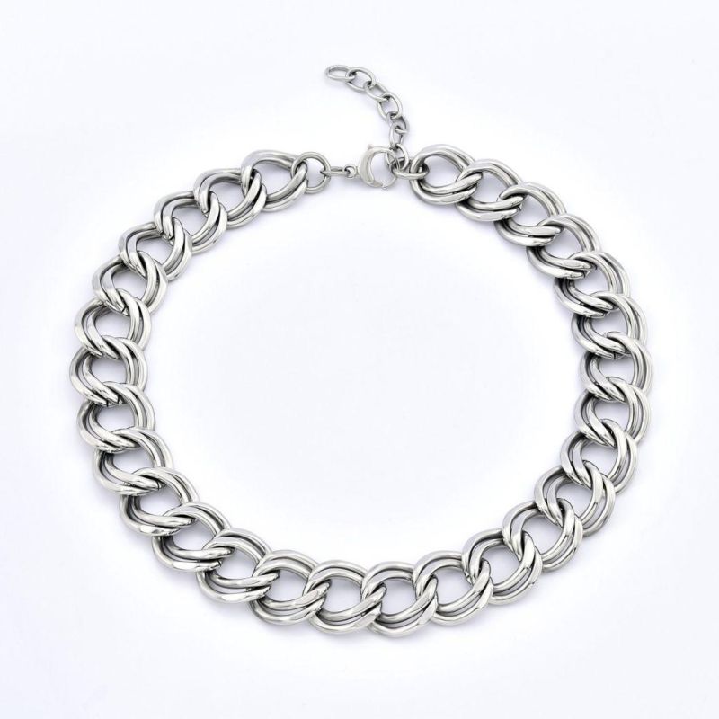 Chunky Silver Color 316L Stainless Steel Thick Necklace for Hip Hop Street Style Wearing