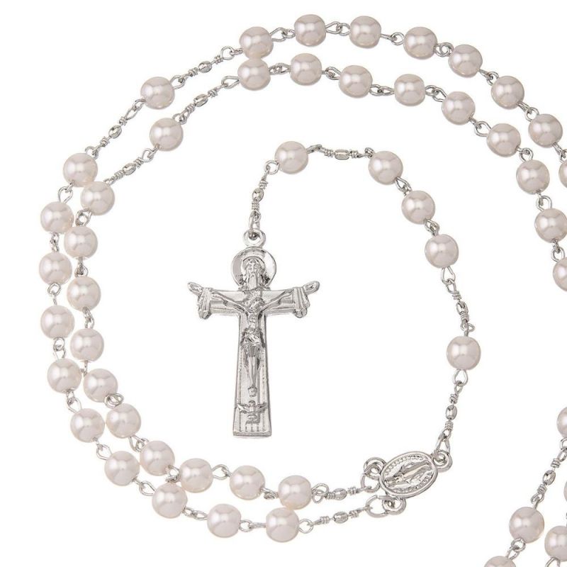 Fashion Hot Sell Stainless Steel Jewelry Gold Plated Two-Tone Beaded Necklace Cross for Religious Long Adjustable Necklace