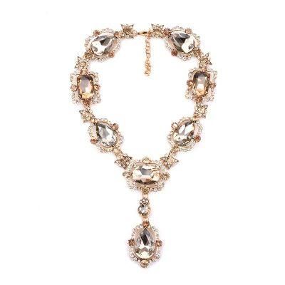 Alloy Glass Crystal Clavicle Chain Temperament Popular Gem Inlaid Water Drop Necklace
